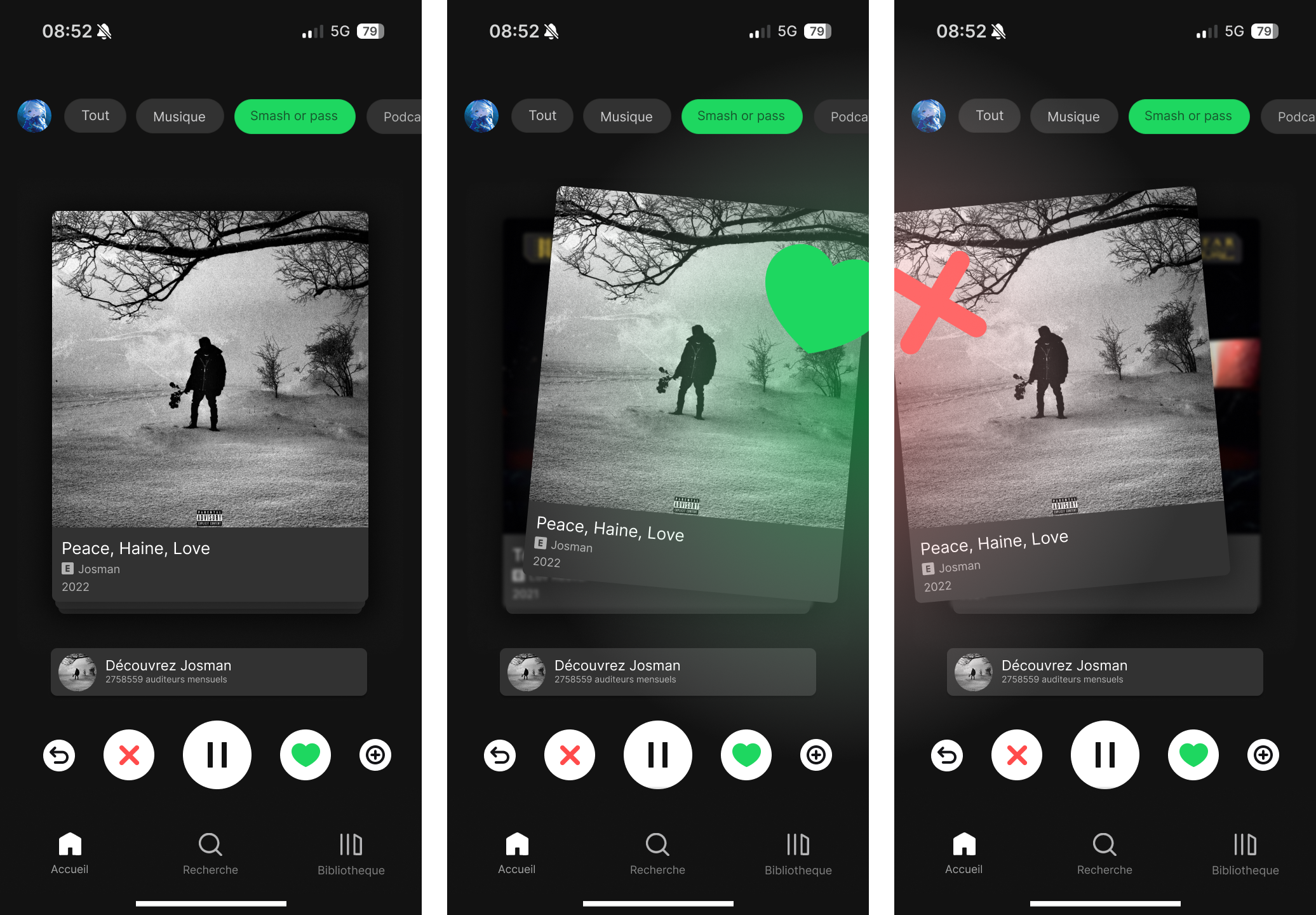 Maquette de la fonctionnalité Smash or Pass