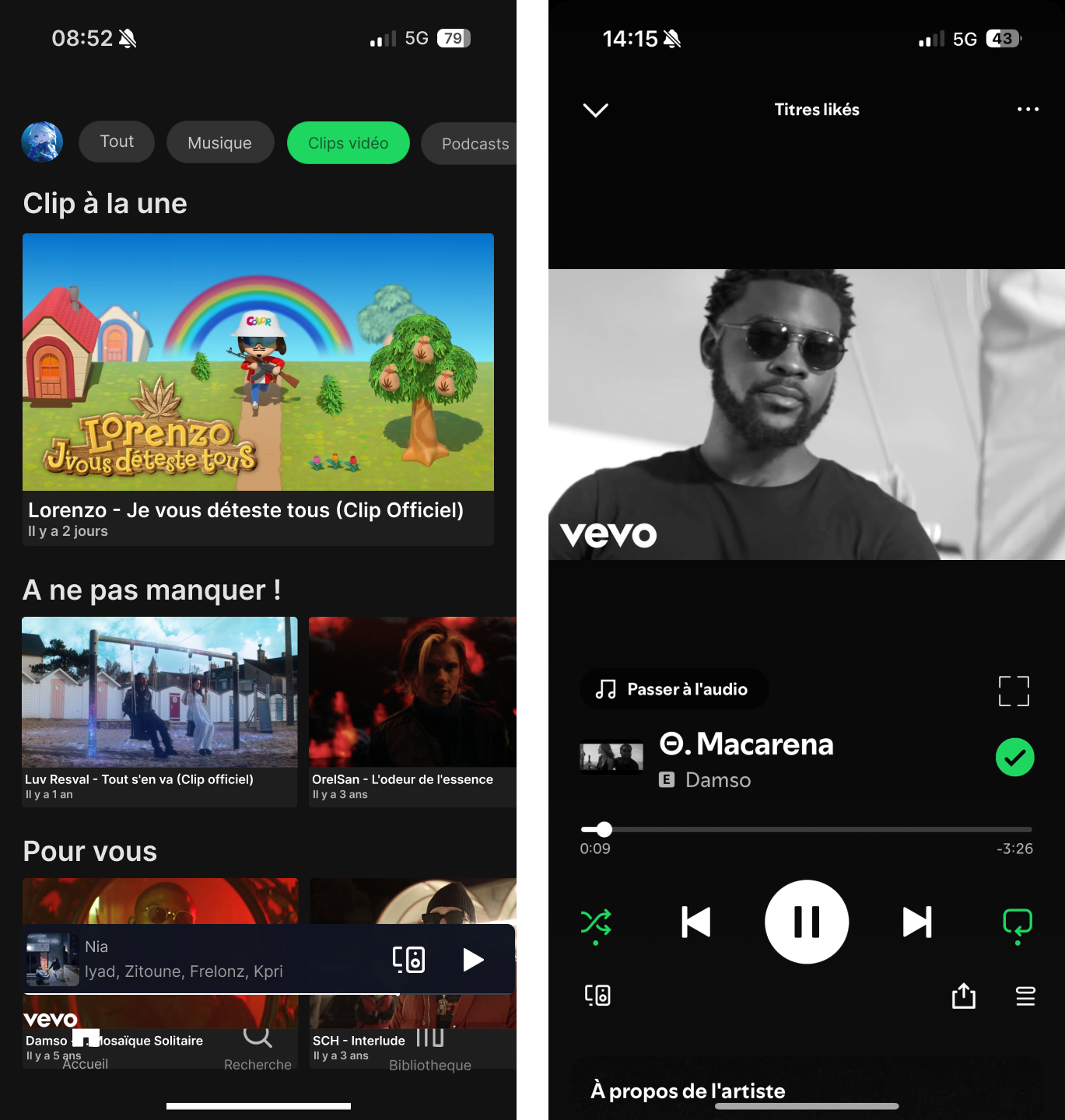 Maquette du menu clips vidéo